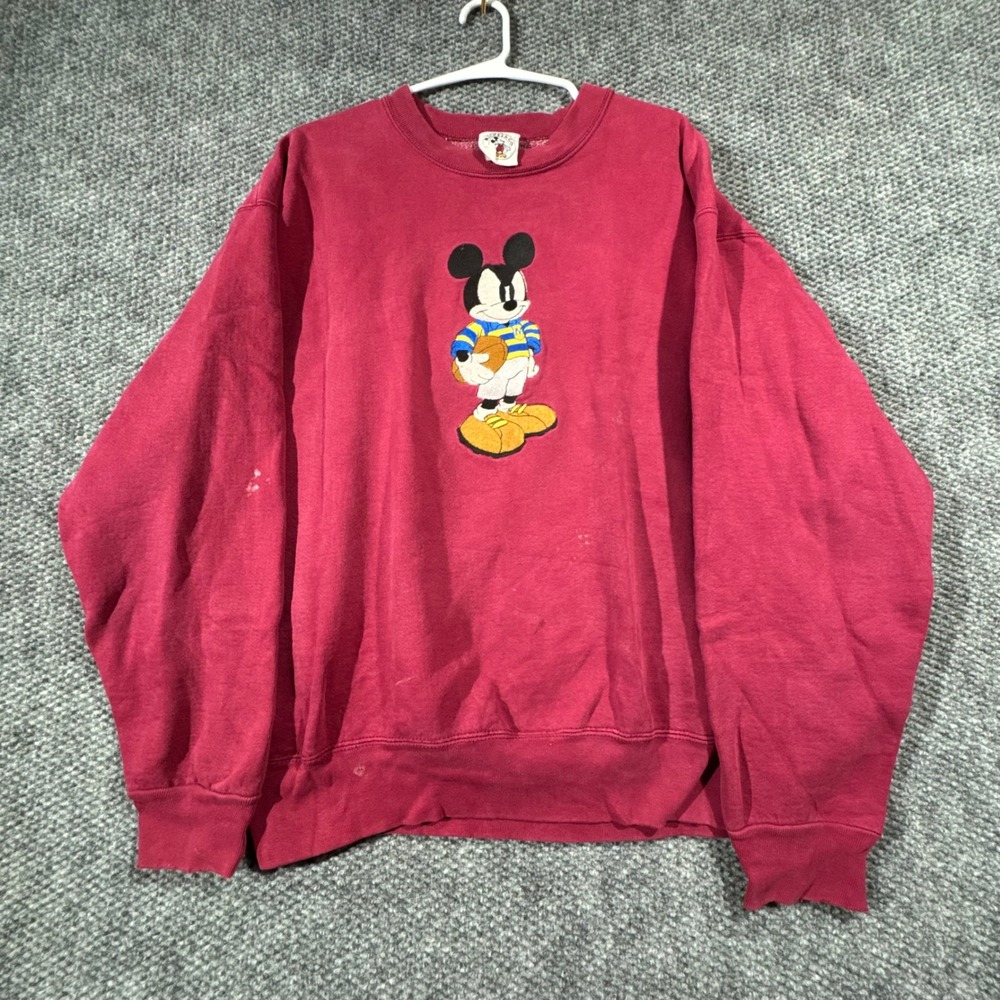 Vintage Mickey & Co Disney Rugby Football Embroidered Sweatshirt Red XL 90s